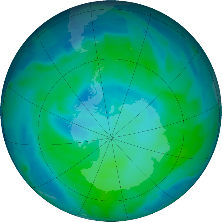 Antarctic ozone map for 07 February 2013